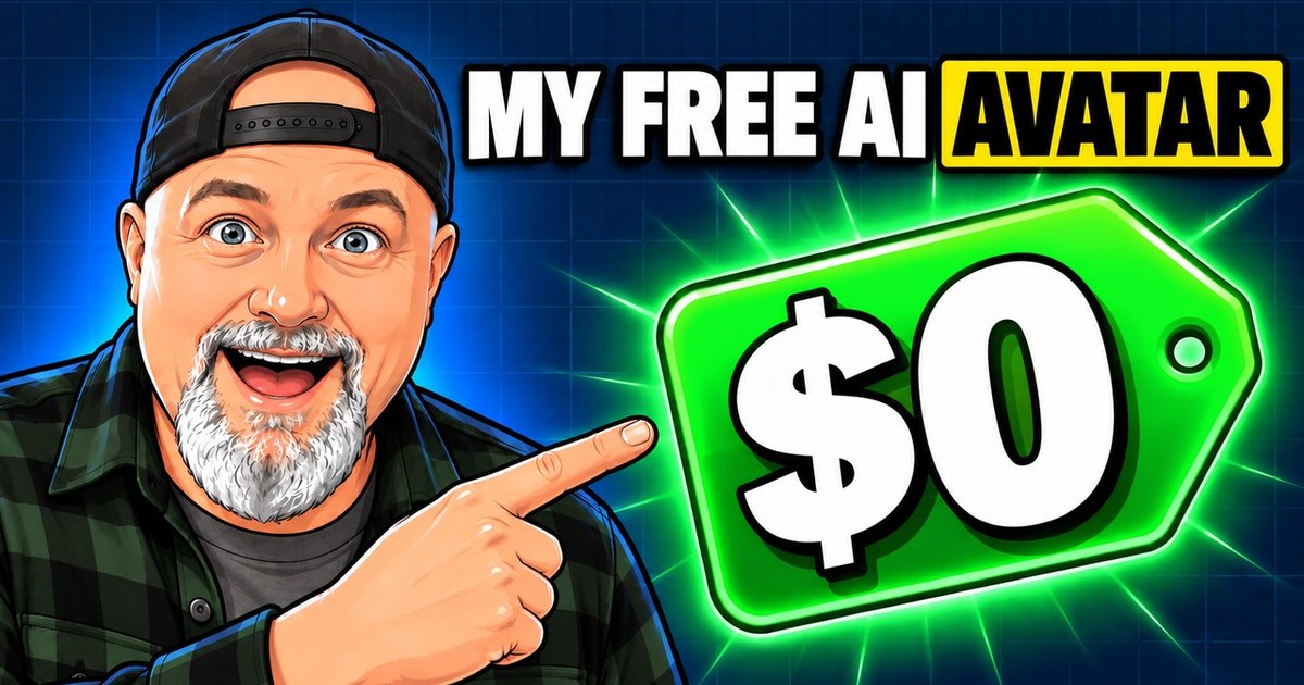 Cartoon Brian excited, pointing at a green $0 price tag: my free AI avatar