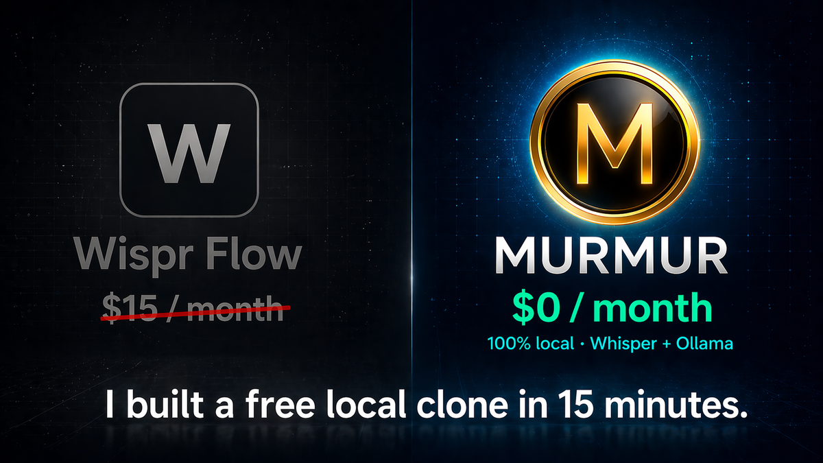 Murmur — free local Wispr Flow alternative. Wispr Flow $15/month vs Murmur $0/month, 100% local with Whisper + Ollama